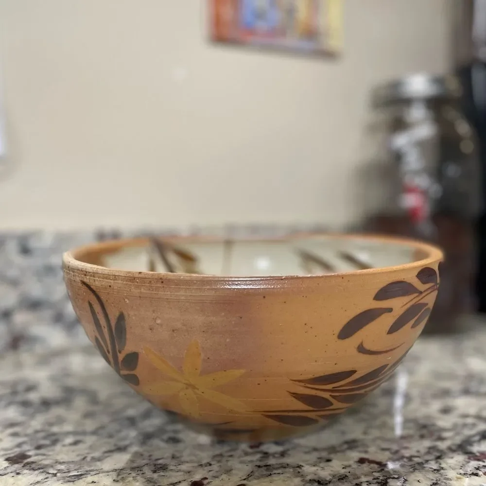 Handcrafted Floral Ceramic Bowl Minimalist Earthy Tones Crafted by Local Potter